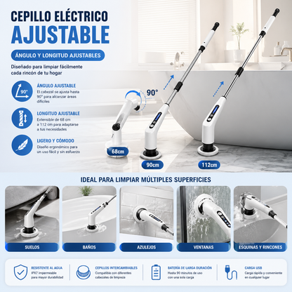 Cepillo eléctrico de limpieza multifuncional – limpia fácil y sin esfuerzo con 6 cabezales