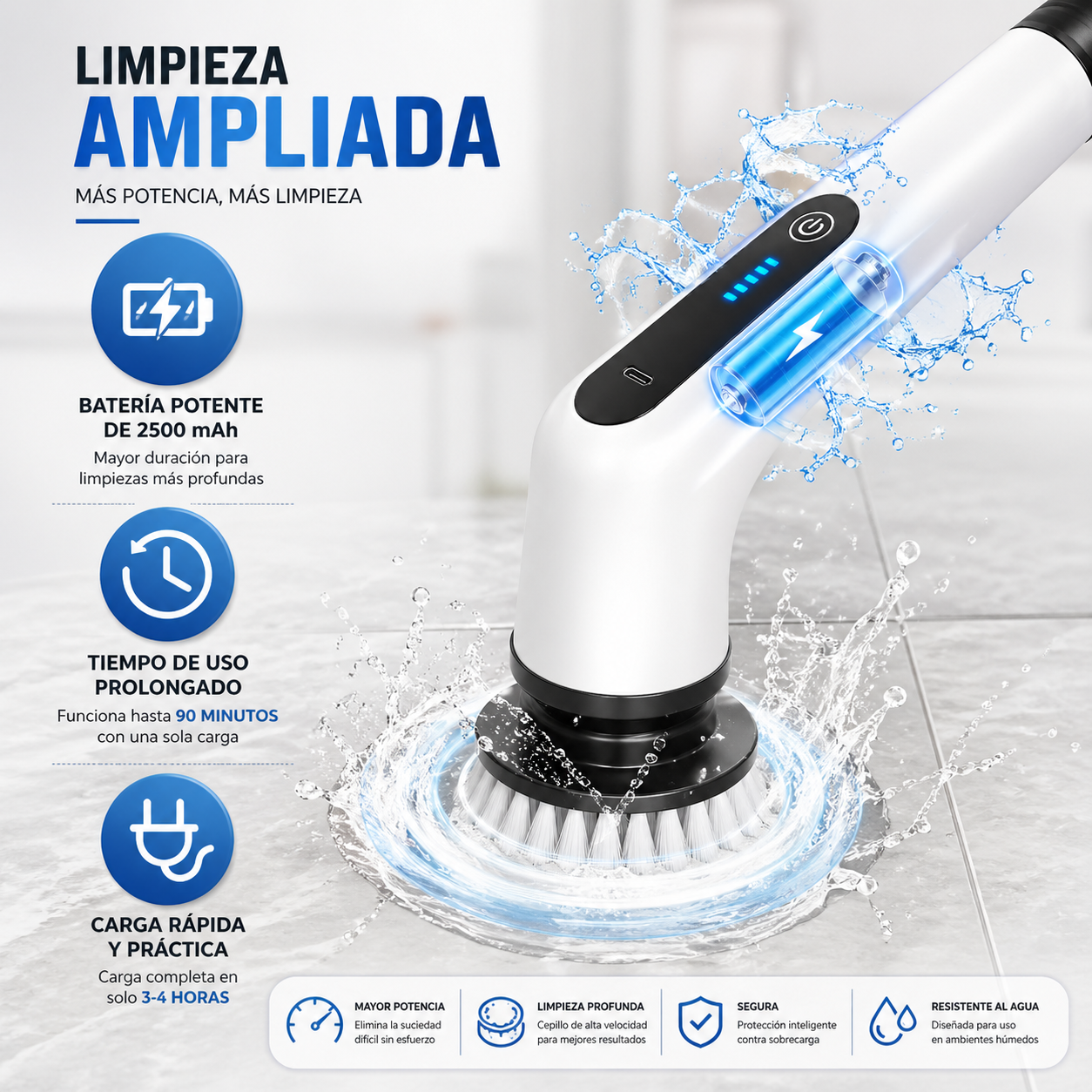 Cepillo eléctrico de limpieza multifuncional – limpia fácil y sin esfuerzo con 6 cabezales