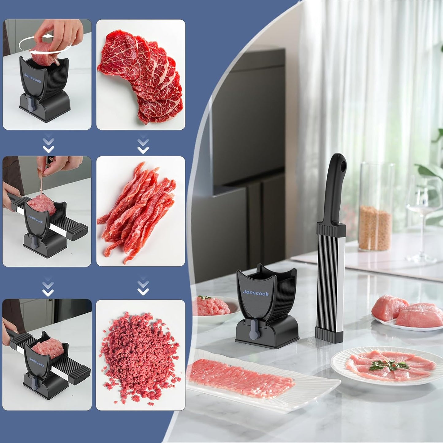 Rebanador de carne ajustable – cortes finos, uniformes y precisos en casa